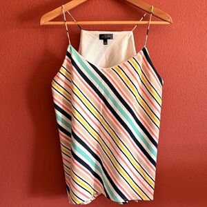 The Limited Off White Multi-Color Diagonal Stripe Cami Lined Spaghetti Straps L